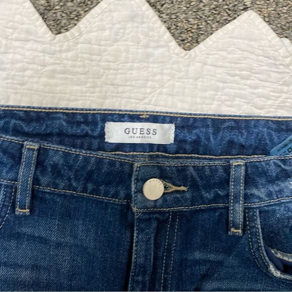 GUESS High Waist Ankle Cropped Raw Hem Frayed Edge Ripped Distressed Straight - Picture 6 of 12